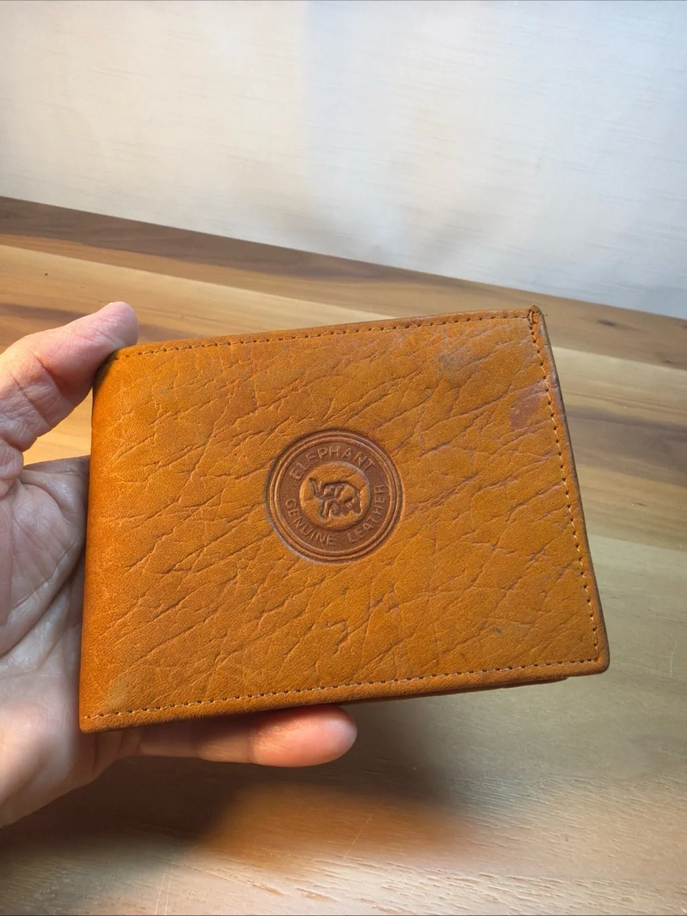 VTG Thailand Leather Wallet Souvenir for Military Personnel Brown Orange Bifold